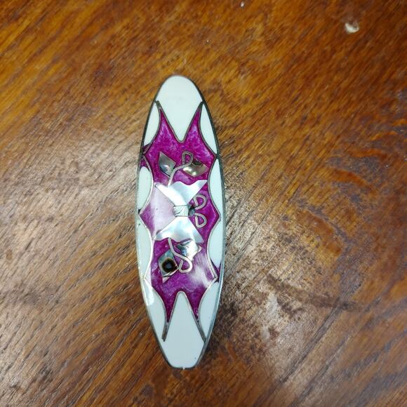 Vintage Mexican Style Mother of Pearl Butterfly Barrette Purple White Silver - Picture 2 of 6